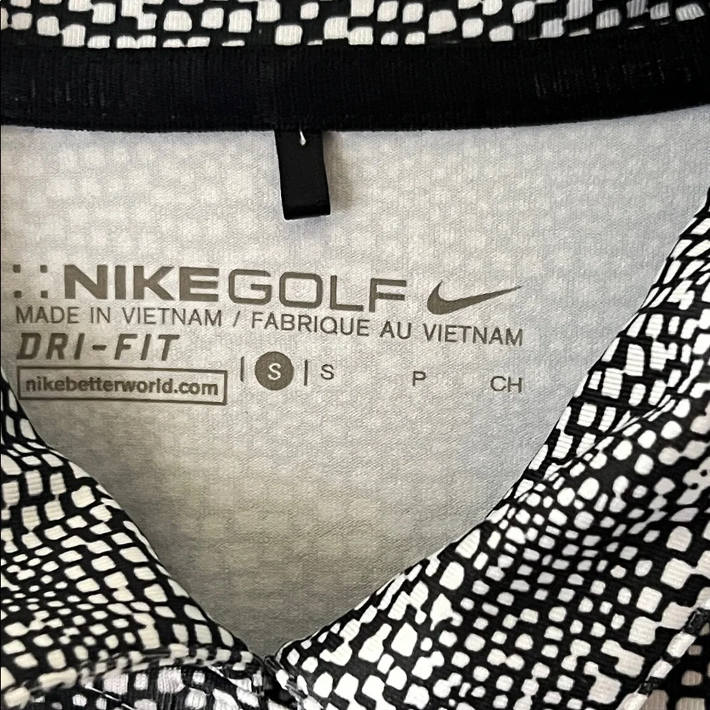 Nike Golf Monochrome Patterned Polo Shirt Size Small Collar, Buttons, Athletic